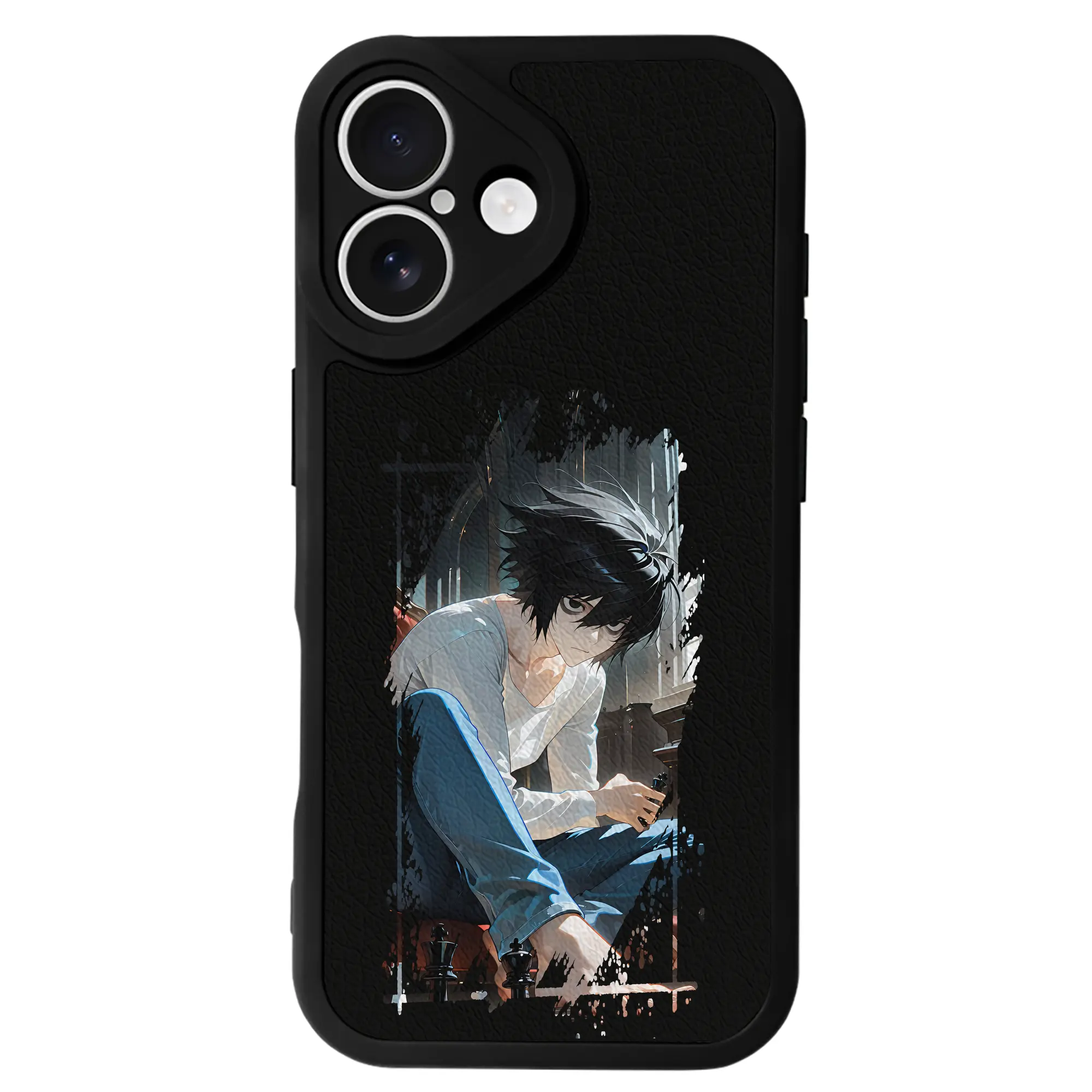 デスノート グッズ,L - IPhone 16シリーズ対応 ・ シリコンスマホケース ・ レザー調 ・ 高精度フィット ・ 耐衝撃 ・ ワイヤレス充電対応 ・ 精密カット